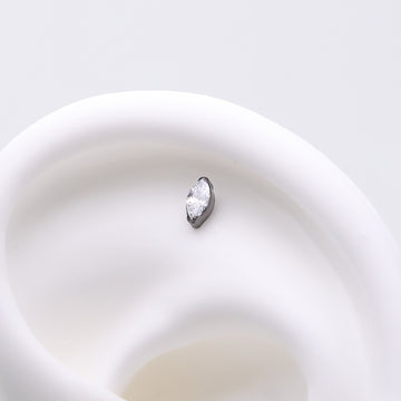 Detail View 1 of Implant Grade Titanium OneFit Threadless Blackline Elegant Marquise Sparkle Top Part-Clear Gem